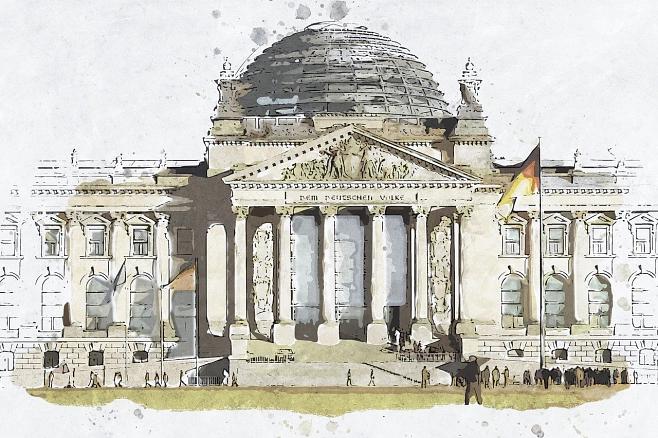 Außenbild vom deutschen Reichstag in Berlin