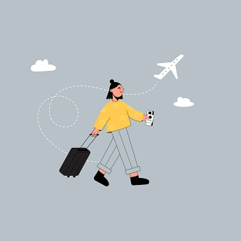 Eine Frau geht mit ihrem Gepäck und einem Reisepass durch den Flughafen&nbsp;&copy;&nbsp;pixabay.com