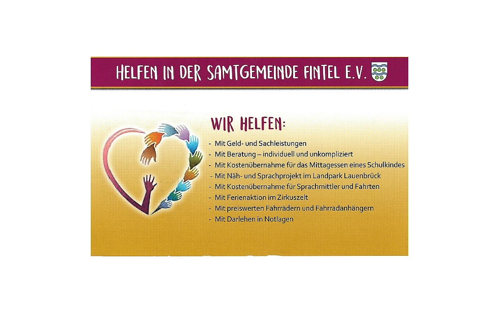 Visitenkarte vom Verein Helfen in der Samtgemeinde Fintel e.V. Rückseite Visitenkarte vom Verein Helfen in der Samtgemeinde Fintel e.V. Rückseite © Samtgemeinde Fintel